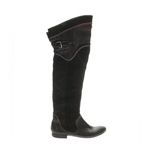 Khrio Black Suede Leather Boots Over The Knee Moto Equestrian Punk Goth Sz 9 US